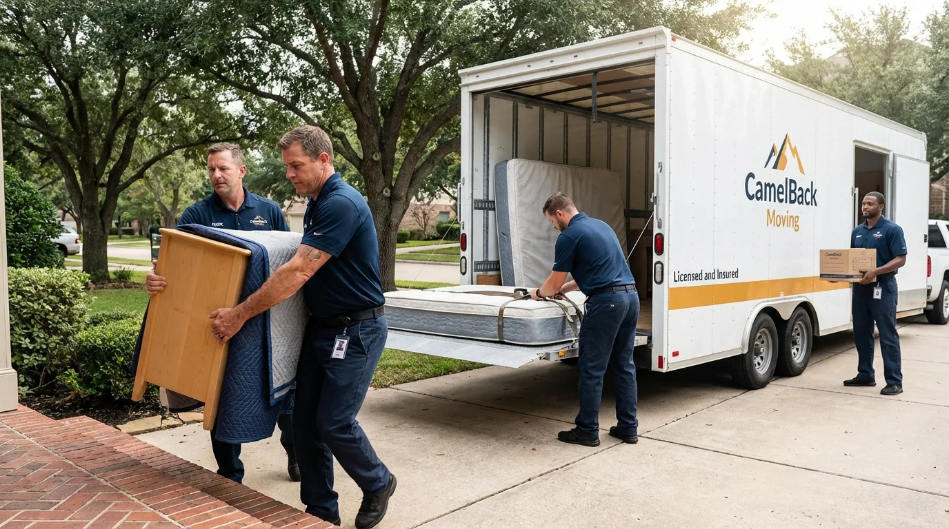 Crew loading residential truck for cross-state move from Sussex, VA