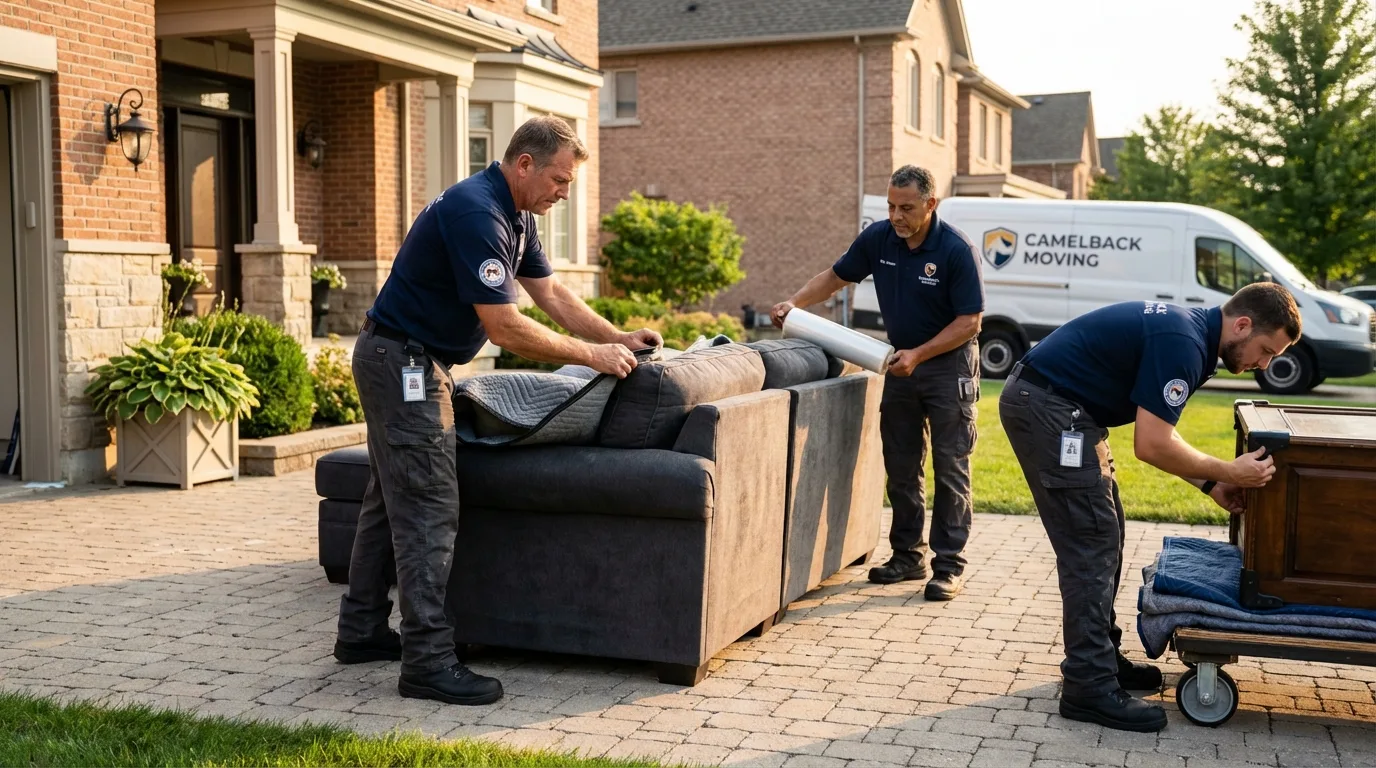 Large estate moving crew wrapping furniture in Sussex, VA