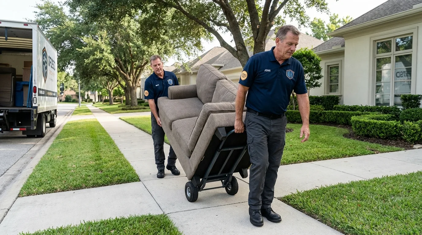 Local residential moving crew loading furniture in Sussex, VA